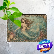 Retro Enchanting Ocean Mermaid Sign Whimsical Nautical Maiden Metal Tin Plaque picture