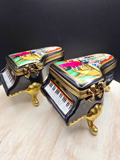 INVESTMENT PAIR Vintage Limoges France Porcelain Grand Piano Trinket Boxes Peint picture