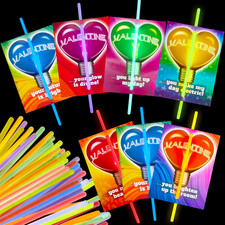 36 Packs Neon Valentines Day Gift Cards with Glow Stick Bracelets, Glow in the D picture