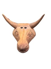 Authentic VINTAGE Mexican CEREMONIAL MASK Hand Carved Wooden Bull's Head picture