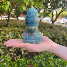 Manual Carving Natural Blue Onyx Quartz Guanyin Sculpture Crystal Craft Healing picture