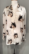 Vintage Escada Silk Wolf Blouse 80s Shoulder pads size 8/EU 40. picture