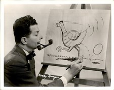 LG34 Orig Photo CARTOONIST HENRY MORGAN CHICKEN EGG SMOKING WACKY DOUBLE-PIPE picture