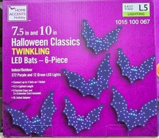 NEW - 7.5 in and 10 in Halloween Classics Twinkling LED Bats-6-Piece L5 picture