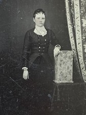 Antique Well Dressed Young Maine Woman Tin Type Ferrotype Old Photo Tinted picture