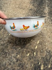 Vintage Enamel Chicken Bowl 8 Inch picture