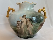 JPL France Limoges Hand Painted Pillow Vase Handles Antique Elegant Jean Pouyat  picture