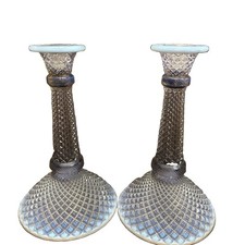 VTG Rare Westmoreland English Hobnail Lilac  Opalescent Candle Holders TALL 8