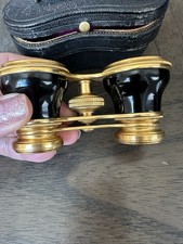 Rare Antique CARTIER Opera Glasses Gilt Black Enamel Binoculars Original Case picture