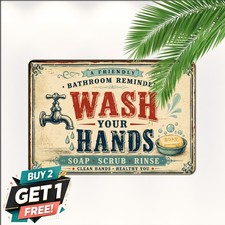 Vintage Hand Washing Reminder Sign Retro Bathroom Etiquette Metal Plaque picture