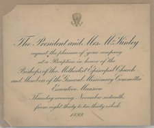 1899 White House Invitation McKinley Reception for Methodist Bishops Rare picture