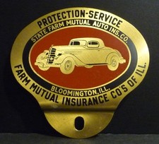 Vintage 1930's-1940's State Farm Insurance License Plate Topper Badge Emblem NOS picture