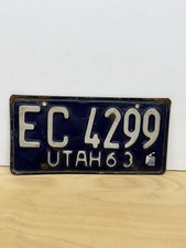 Vintage 1963 Utah License Plate Blue Macave Garage Decor EC4299 picture