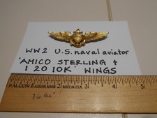 WWII ~ AMICO STERLING ~ naval aviator ~ pilots wings ~ full size ~ pin back picture
