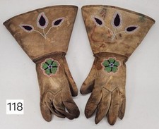 Antique Plains Indian Beaded Leather Gauntlet Gloves 1880 - 1930 picture