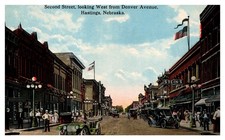 Second St From Denver Ave Steins Stores Cars Hastings NE C1910s Postcard AG6 picture