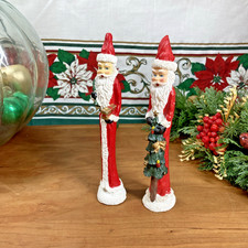 Vintage Set Of 2 Christmas Collection Pencil Santa Figurine 7.5