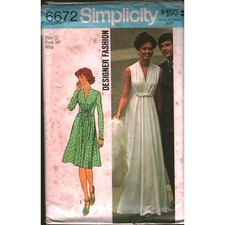 Vintage 1974 Simplicity 6672 Sewing Pattern Misses Dress V-Neck Maxi Size 12 picture