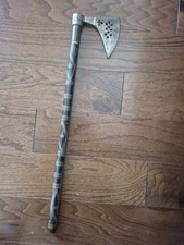 Antique Polish Shepherds Axe Valaska Ciupaya Cane Walking Stick Carved Inlays picture