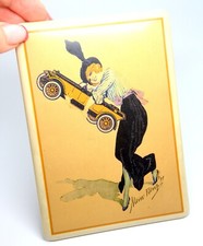 VINTAGE GERMANY ''MEIN BENZ'' MERCEDES BENZ LADY WOMAN WITH CAR ENAMELED PLAQUE picture