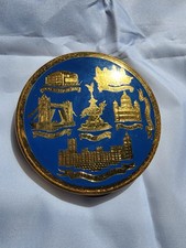 Vintage 1950's London KIGU Gold tone and blue enamel compact w/ mirror complete picture