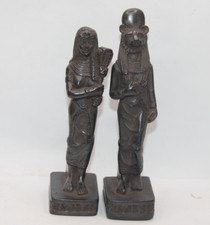 2 UNIQUE PHARAONIC HANDMADE ANCIENT EGYPTIAN SEKHMET and Isis Stand Statues (BS) picture