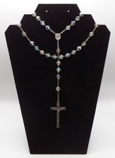 Vintage Wolcott Sterling Silver Faceted Aurora Borealis Crystal Rosary 49.6g picture
