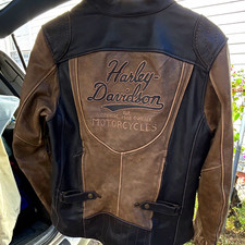 Harley-Davidson Genuine Motorcycles Black/Brown Leather Jacket Embroidered Logo picture