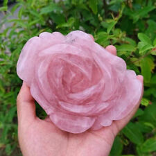 1PC Natural Pink Rose Quartz Carved Crystal Flower Skull Reiki Healing Decor picture