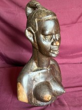 RARE VINTAGE HAND CARVED WOOD SCULPTURE OF THE BUST OF AN AFRICAN WOMAN picture