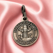 Pewter St. Francis Protect My Dog Pet Collar/Leash Religious Medal 1