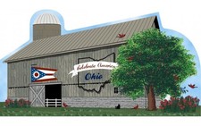 Cat’s Meow Village Ohio State Barn R1181 Buckeye Cardinal Carnation Wood Sitter picture