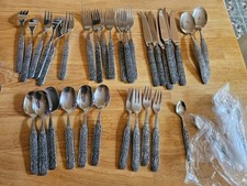 Vintage Norwegian Konge Tinn Pewter & Stainless Flatware Set - 35 Pieces Viking picture