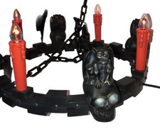 Fun Vintage Gemmy Flicker Lights Skull Gargoyle Chandelier Halloween Decoration picture