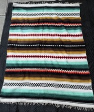 Vintage Mexican Stripe Serape Zarape Blanket Woven Throw Fringe 52”x71” cabin picture