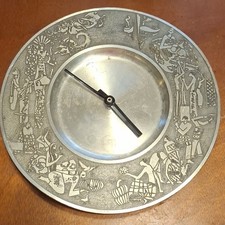 Vintage Royal Selangor Pewter Wall Clock Malaysian Village Life Relief Plate RUN picture