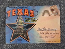 Antique 1943 Texas Lone Star State Alamo Bluebonnet Souvenir Folding Postcard picture