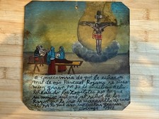Antique Religious Art - 1907 Rare Mexican Folk Art Authentic Ex-Voto on Tin picture