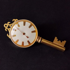 Vintage Genuine Brass Free Stand Table Thermometer Golden Key picture