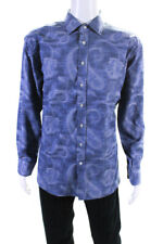 Etro Mens Long Sleeve Paisley Print Button Up Dress Shirt Blue White Size 45 picture