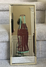 1990s Vintage COCA COLA Framed Mirror Featuring Old Fashioned Coke Bottle 6”x14” picture