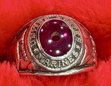 Vintage US Marines Sterling Silver Ring Red Stone 8g USMC Military As Is picture