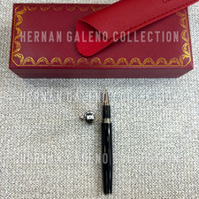 CARTIER Santos Signature Black Lacquer Ballpoint Pen Silver Trim Logo Luxury picture