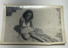 VTG 1950s Female Pinup Photo Beach Woman BW OOAK (D) picture