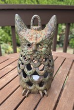 Vintage 70's Cast Iron Owl Candle Hanging Lantern Mid-Century Halloween Decor picture