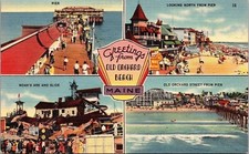 Greetings From Old Orchard Beach Maine ME Multiview Linen Postcard UNP Tichnor picture