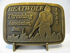 HEATWOLE Threshing Association 1985 Limited Ed Farmer Brass Belt Buckle 89/100 picture