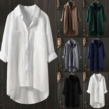 Plus Size Women Cotton Linen Shirt Dress Casual Baggy Tunic Long Blouse Tops US picture