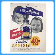 1930s Rexall United Drugs Aspirin Vintage Advertising Sign • HUGE 30