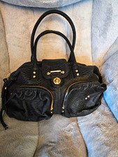 075 Botkier Black Snake Skin Satchel Top Handle Bag Gold Hardware Zip Turn Lock picture